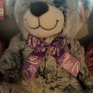 3 Teddy Bears with Purple and Pink  Heart Bow.